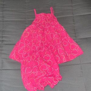 PENELOPE MACK 6-9 Month PINK RUFFLED EMBROIDERED HEARTS DRESS & matching Shorts.